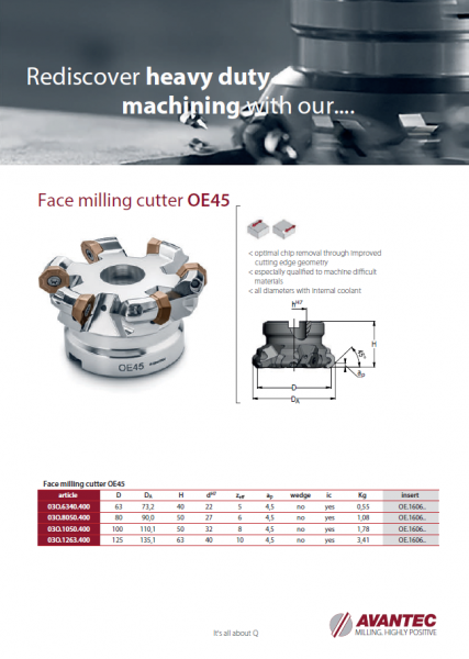 Face milling cutter OE45 ENG